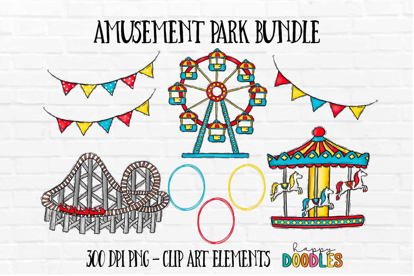 Amusement Park Bundle- Hand Drawn Commercial Use Clipart Graphics