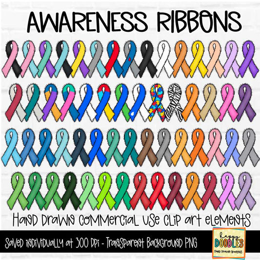 Awareness Ribbons Bundle - Hand Drawn Commercial Use Clipart Graphics