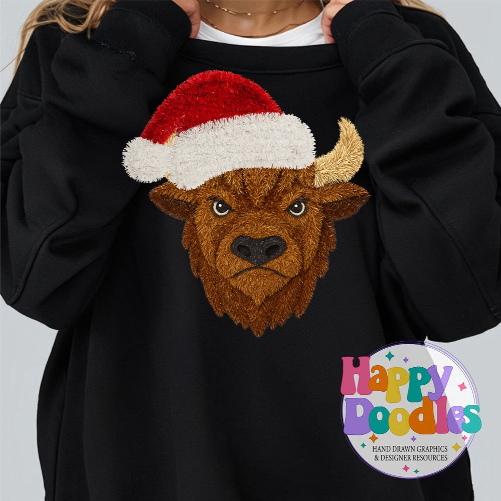 Bison Faux Tinsel Christmas Mascot Printable PNG