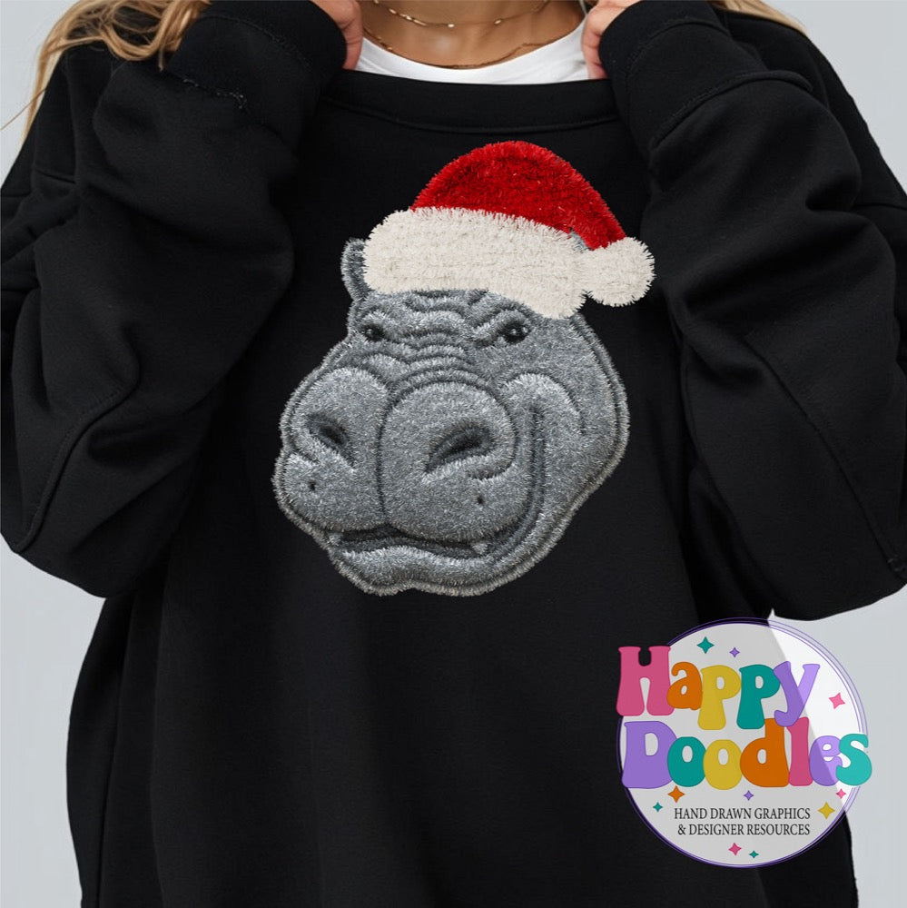 Hippo Faux Tinsel Christmas Mascot Printable PNG