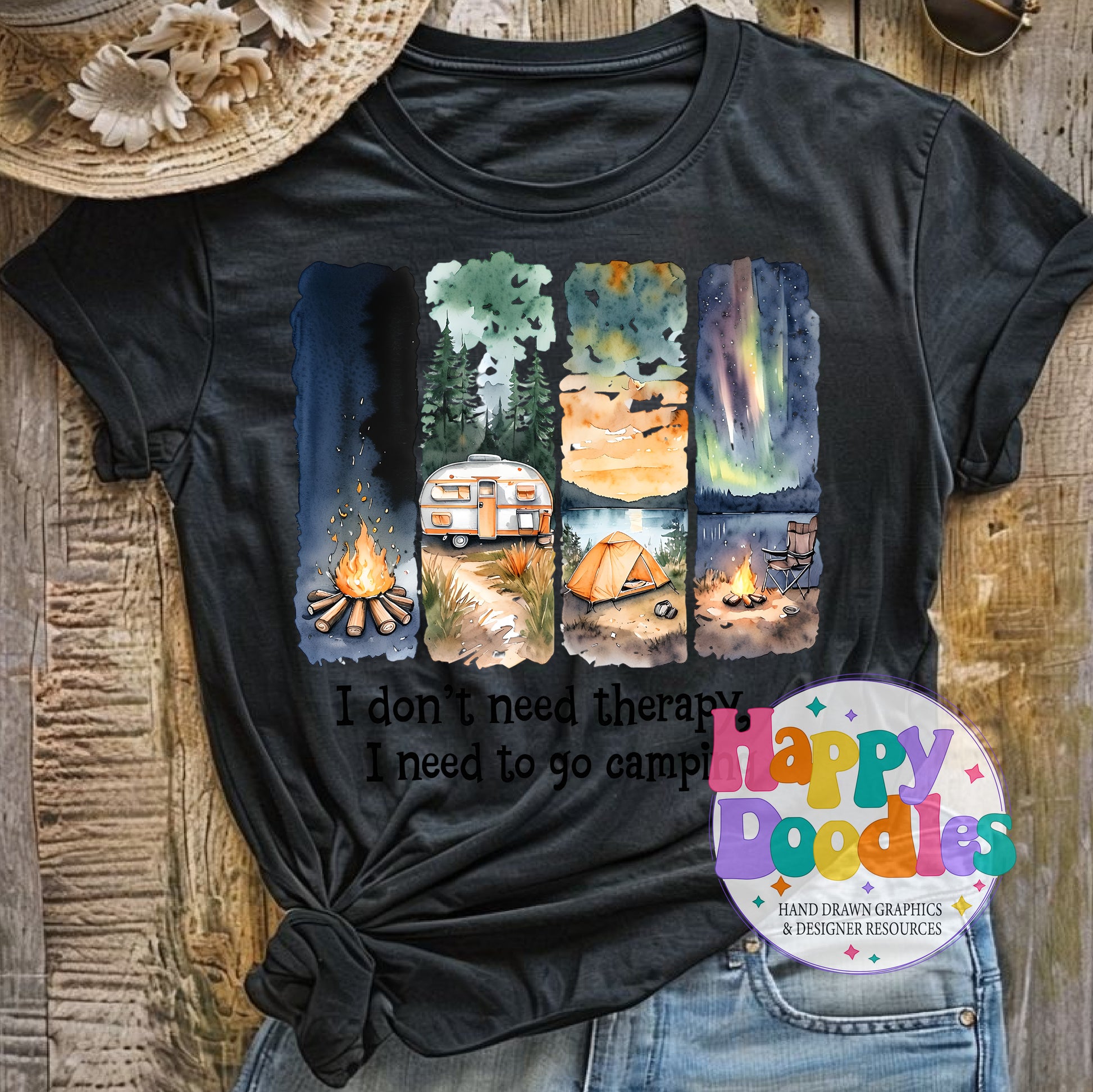 I Dont Need Therapy I Need Camping Paint Stripes High Resolution Printable PNG - Happy Doodles Designs