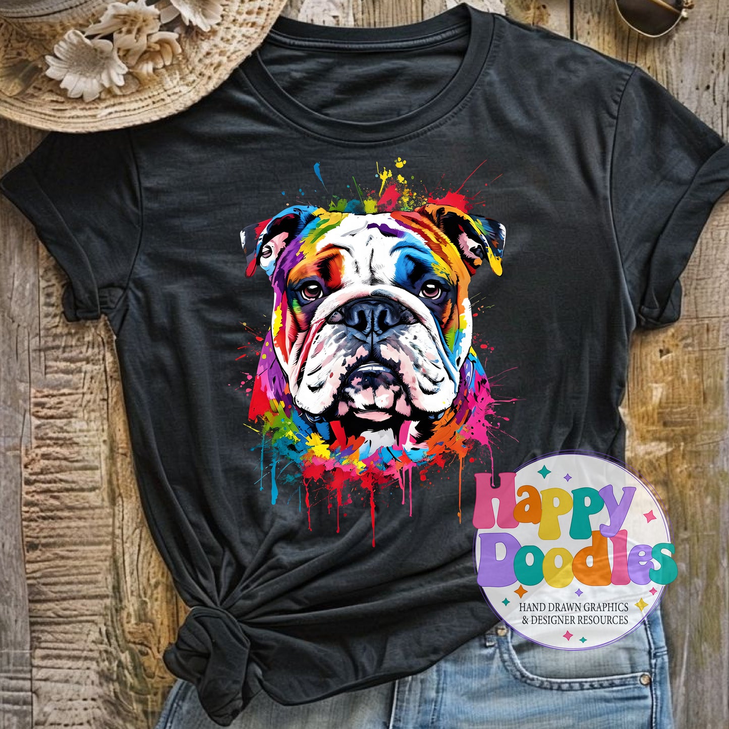 Bulldog Paint Splash T-Shirt Printable PNG Download - Happy Doodles Designs