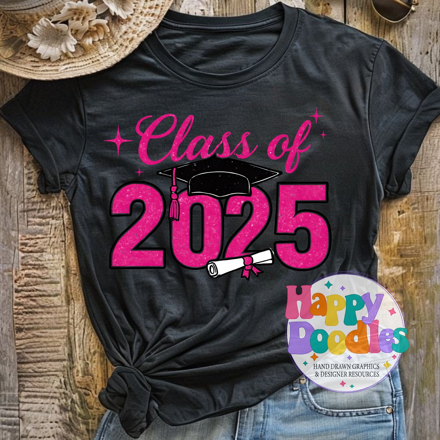 Class of 2025 Printable PNG T-Shirt Design - Happy Doodles Designs
