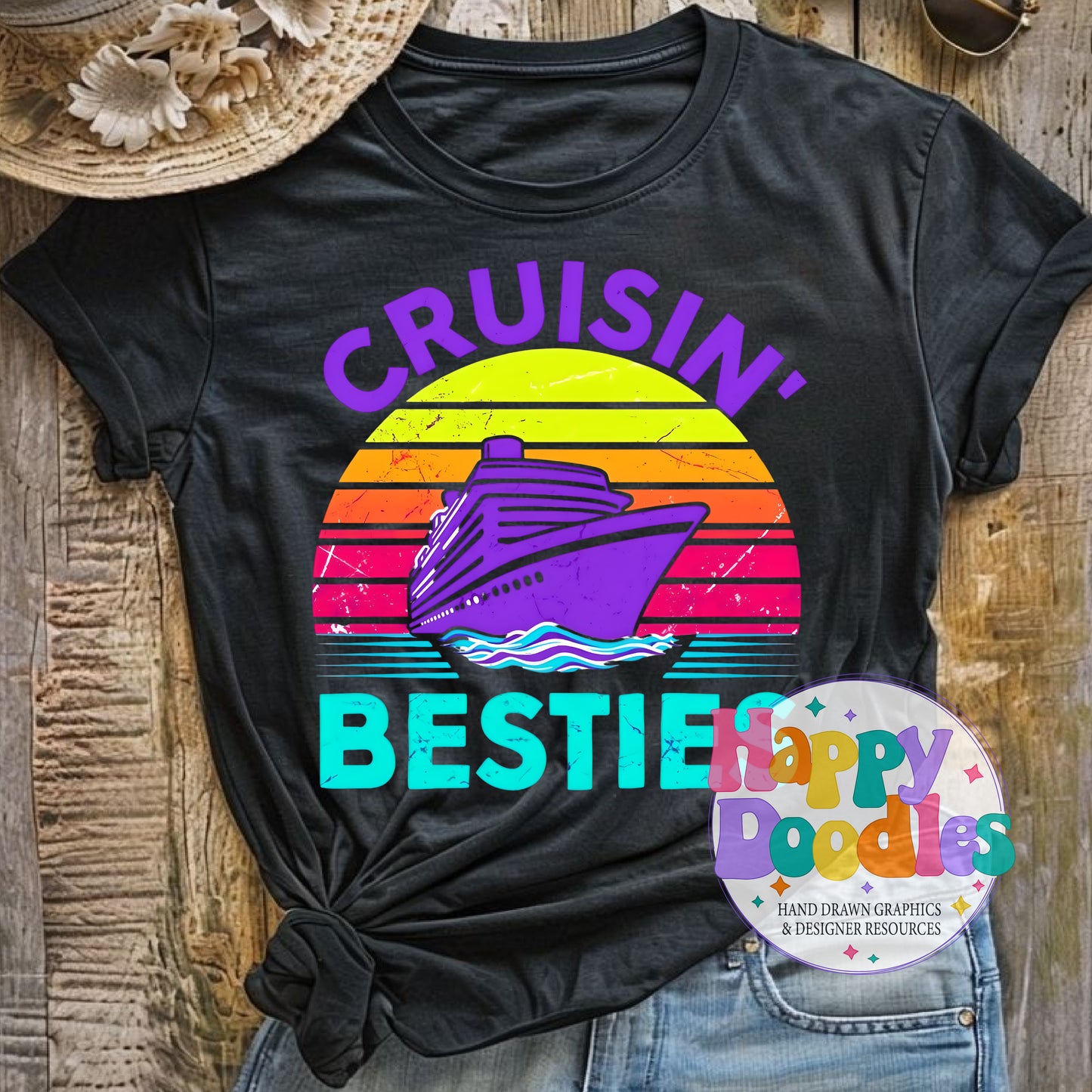 Cruisin Besties Printable PNG for Sublimation & Crafts - Happy Doodles Designs