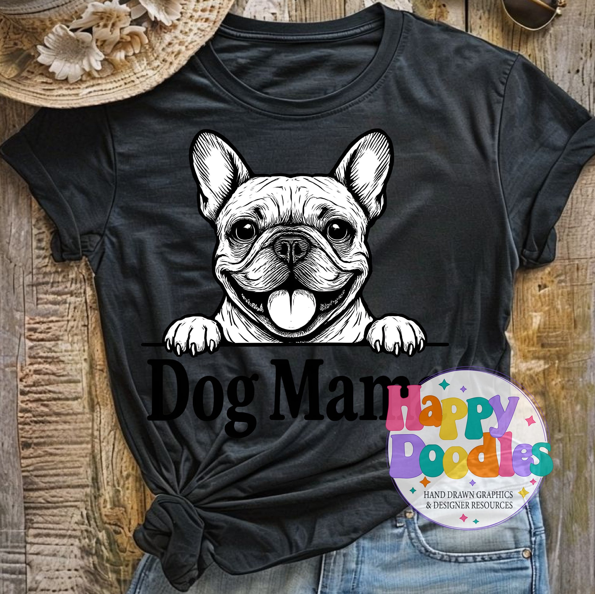 Dog Mama Frenchie Printable PNG T-Shirt Design - Happy Doodles Designs