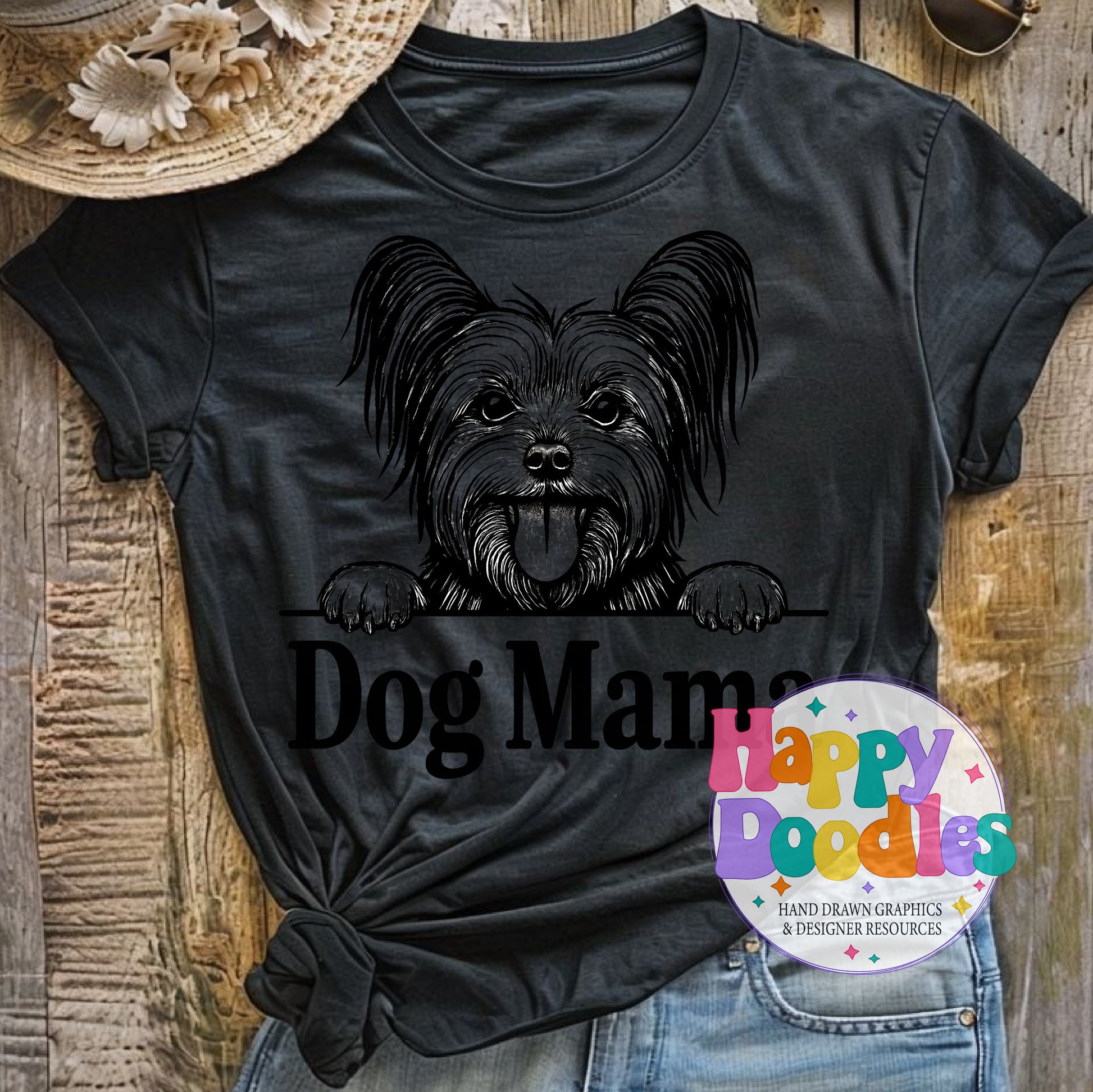 Dog Mama Yorkie DIY Printable T-Shirt Design - Happy Doodles Designs