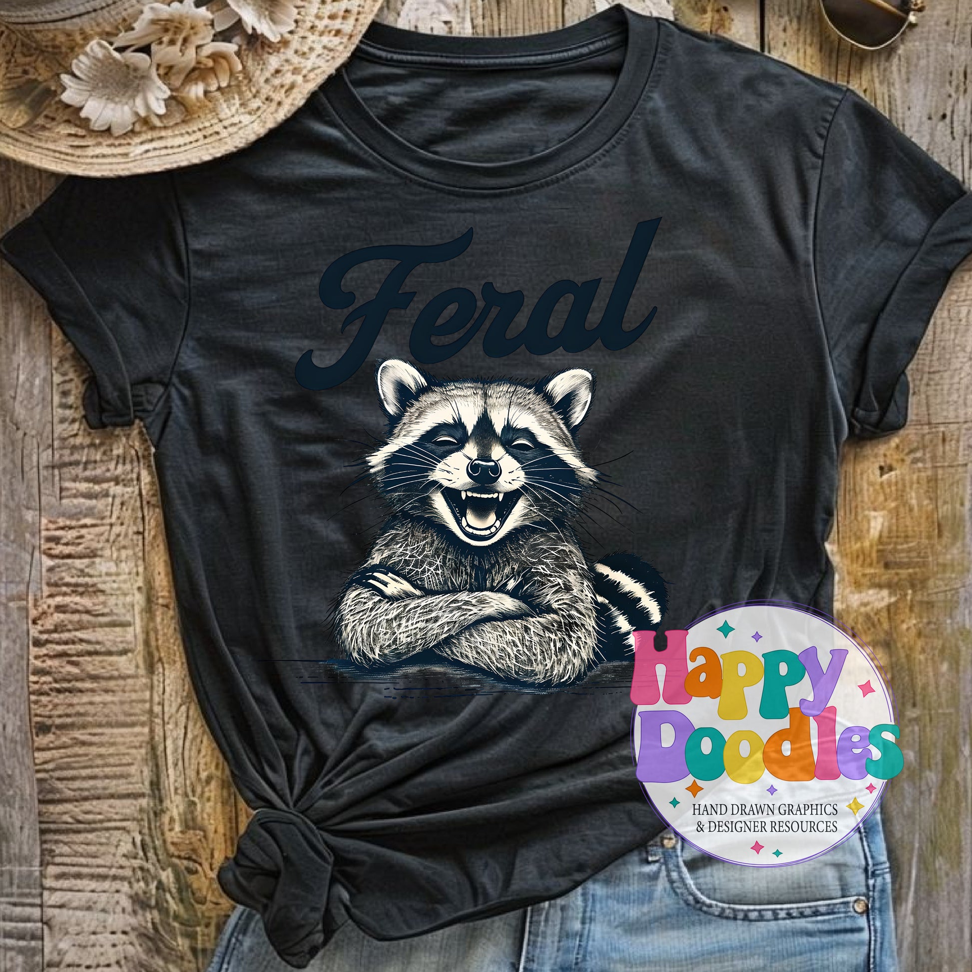 Feral Raccoon Printable PNG for Sublimation & Crafts - Happy Doodles Designs