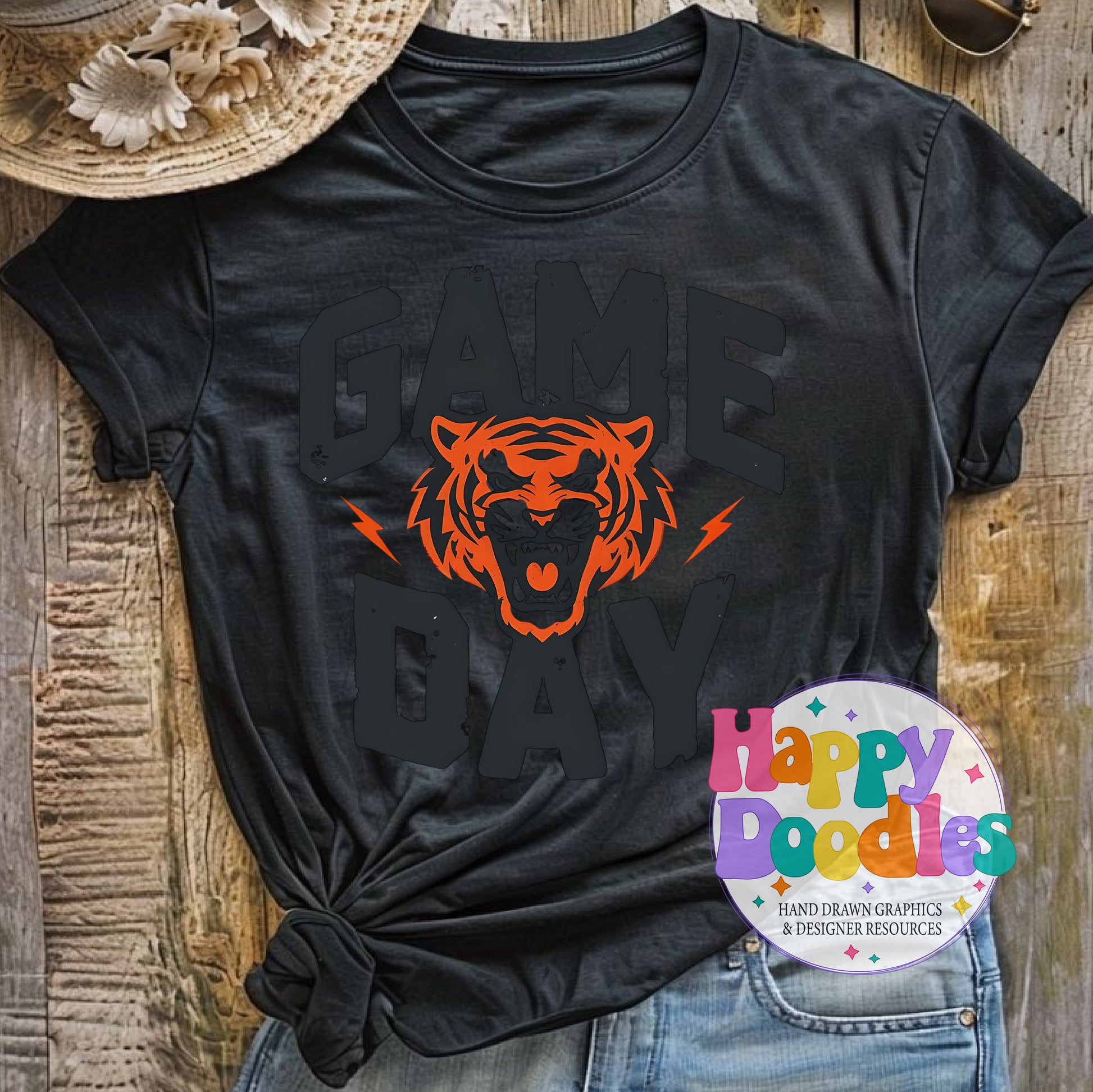 Game Day Tiger Printable PNG T-Shirt Design - Happy Doodles Designs