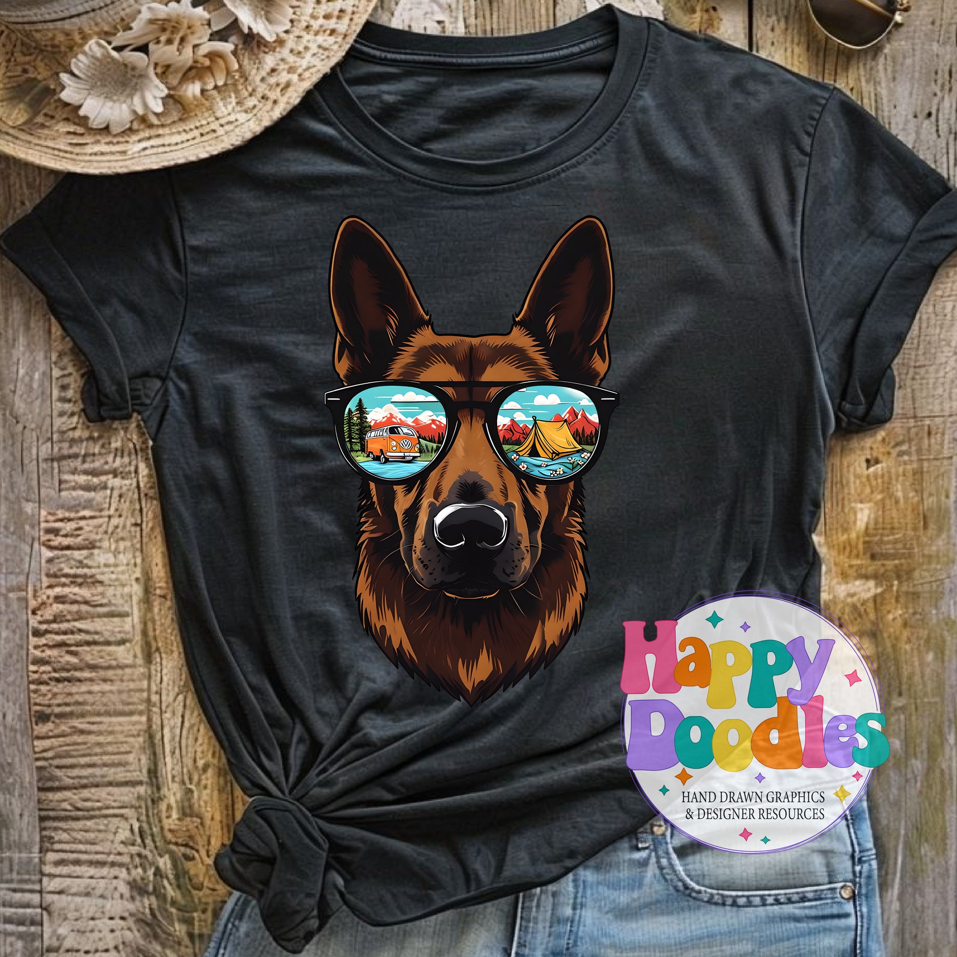 German Shephard Camping Glasses Printable PNG for Sublimation & Crafts - Happy Doodles Designs