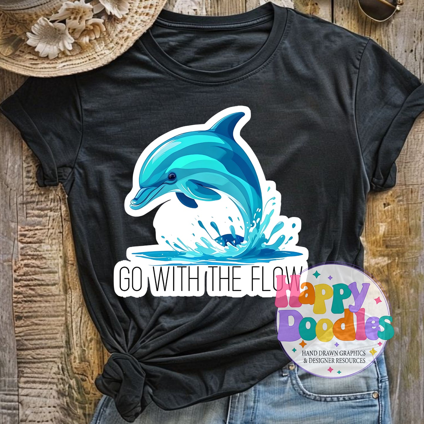 Go with the Flow Sticker Printable PNG T-Shirt Design - Happy Doodles Designs