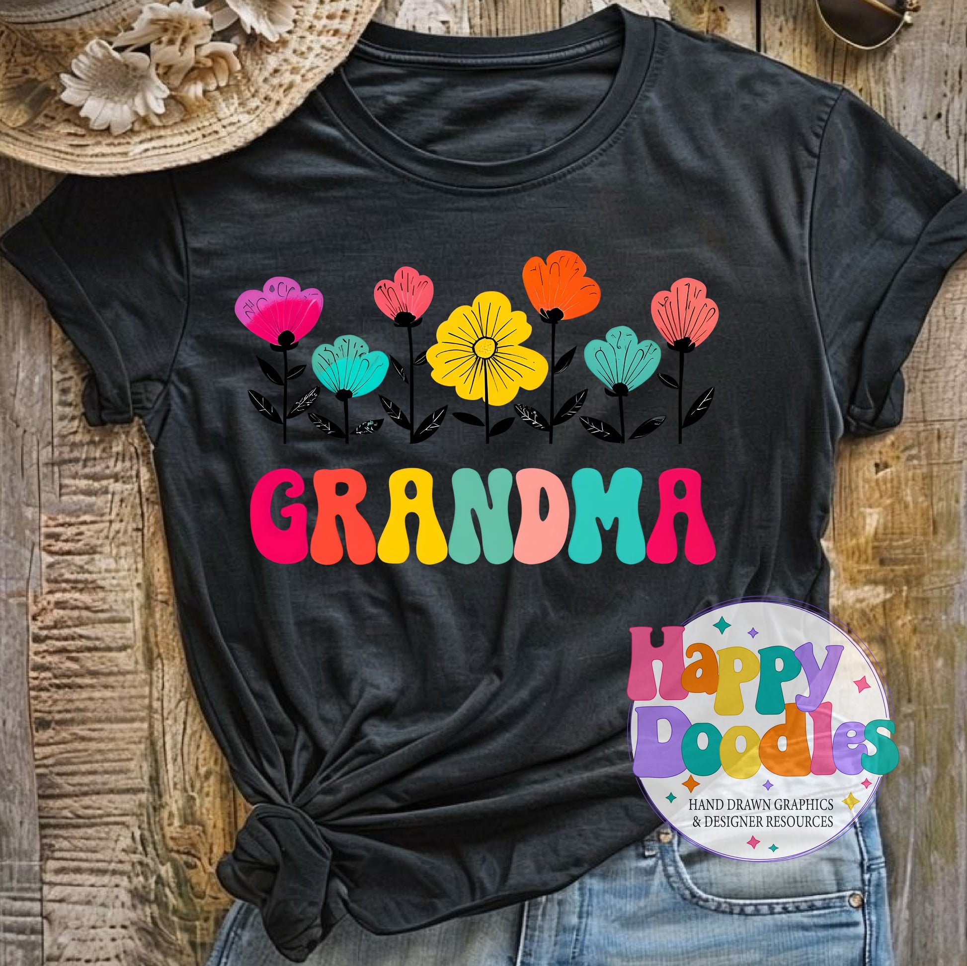 Grandma Flowers High Resolution Printable PNG - Happy Doodles Designs