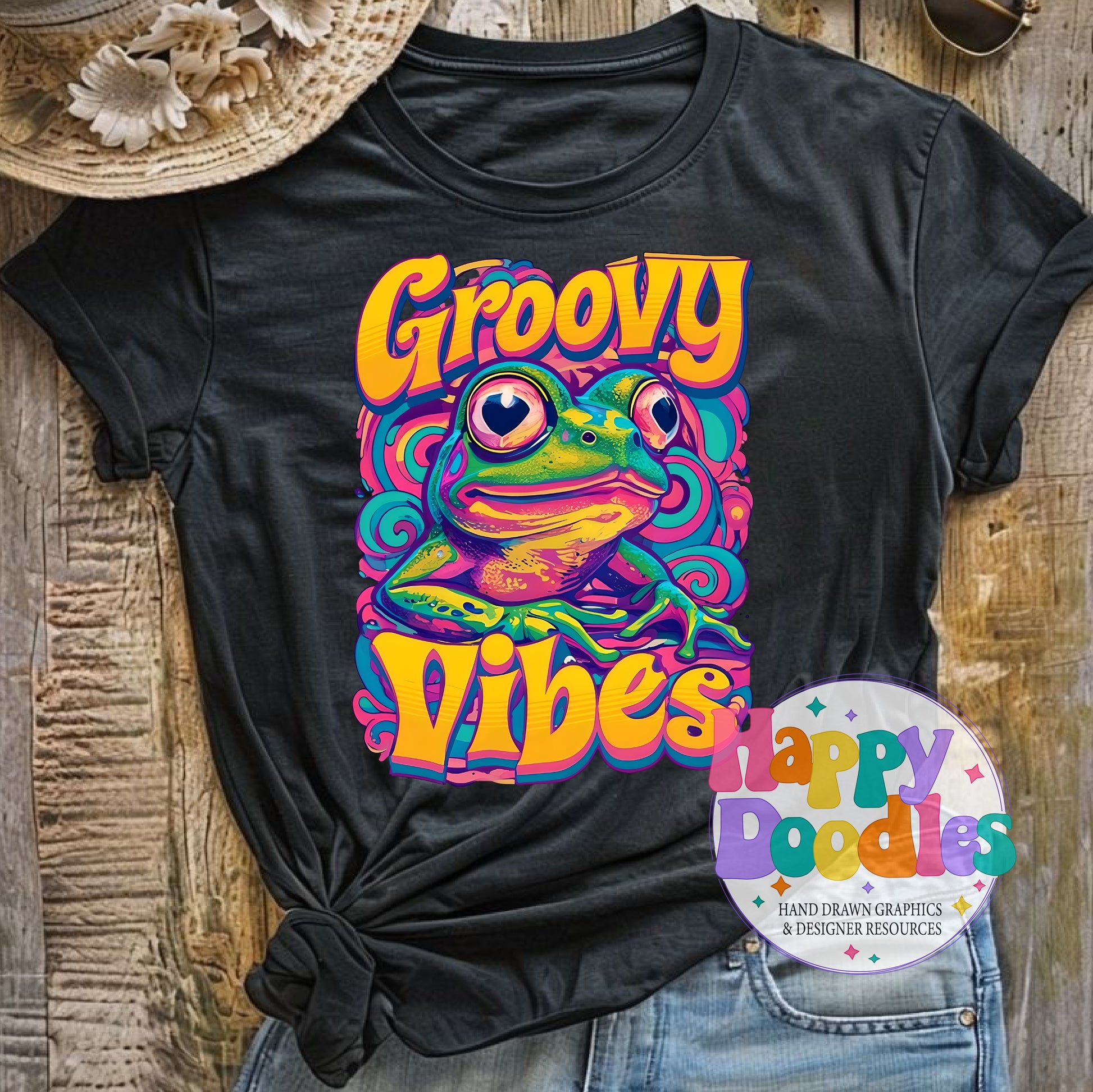 Groovy Vibes T-Shirt Printable PNG Download - Happy Doodles Designs