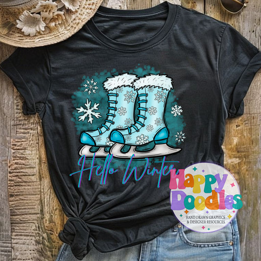 Hello Winter High Resolution Printable PNG - Happy Doodles Designs
