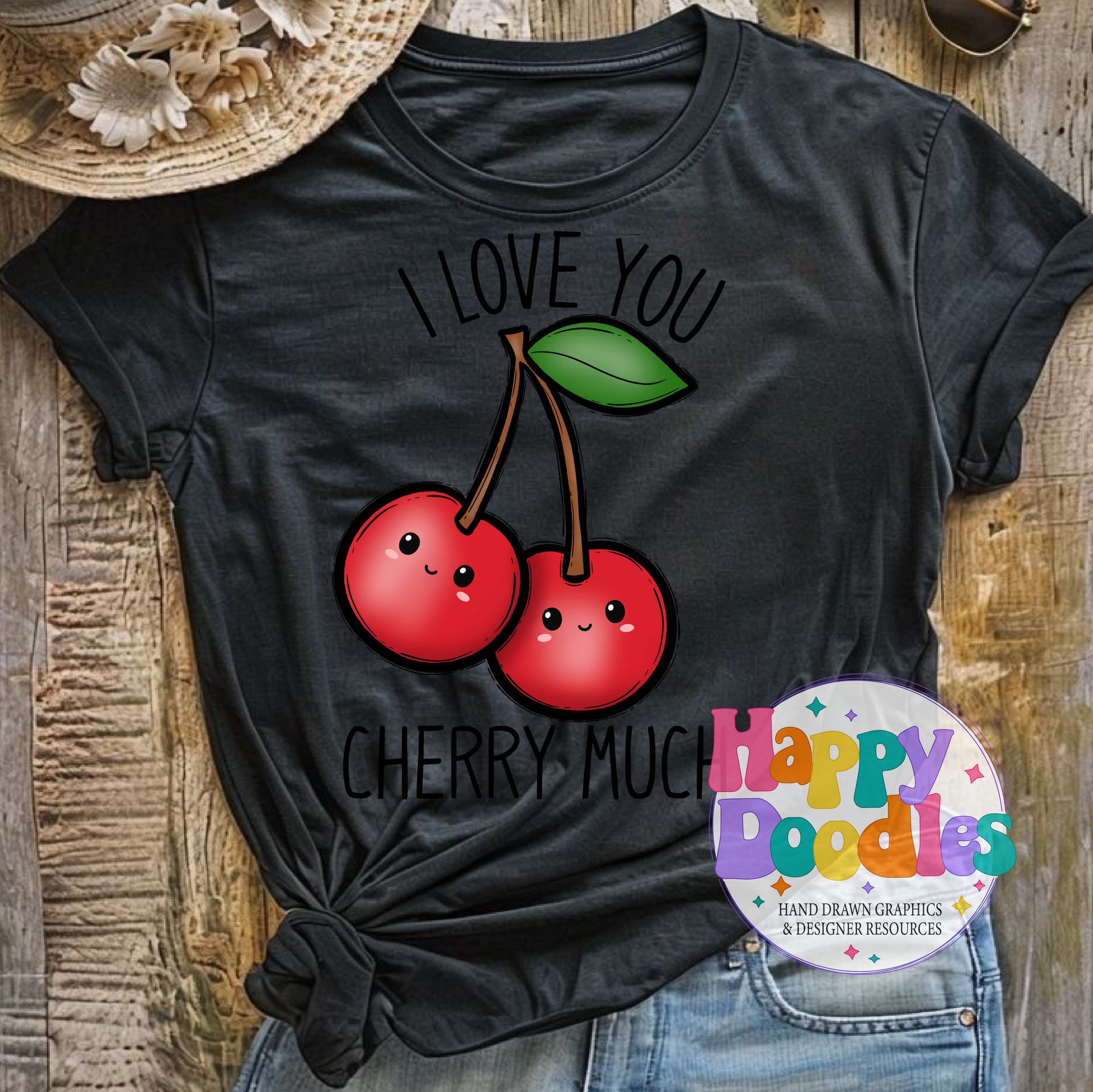 I Love You Cherry Much Printable PNG T-Shirt Design - Happy Doodles Designs