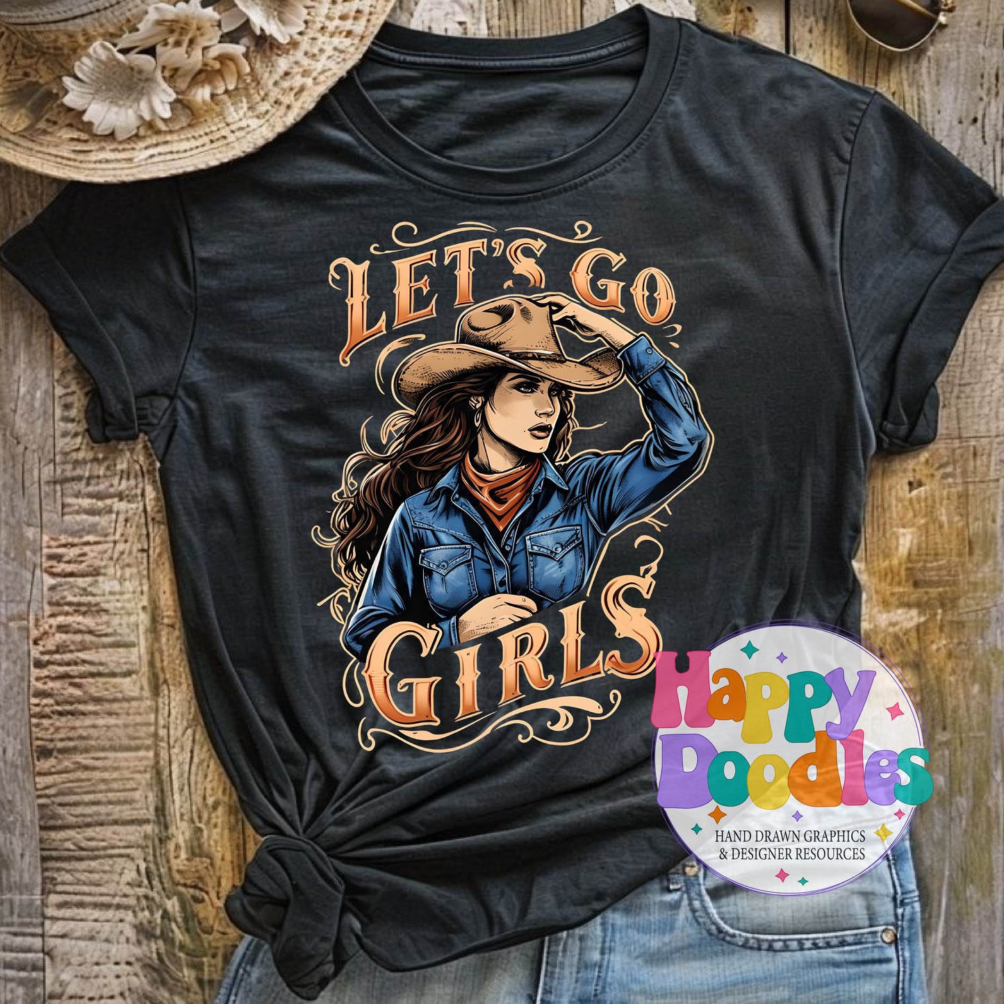 Lets Go Girls T-Shirt Printable PNG Download - Happy Doodles Designs