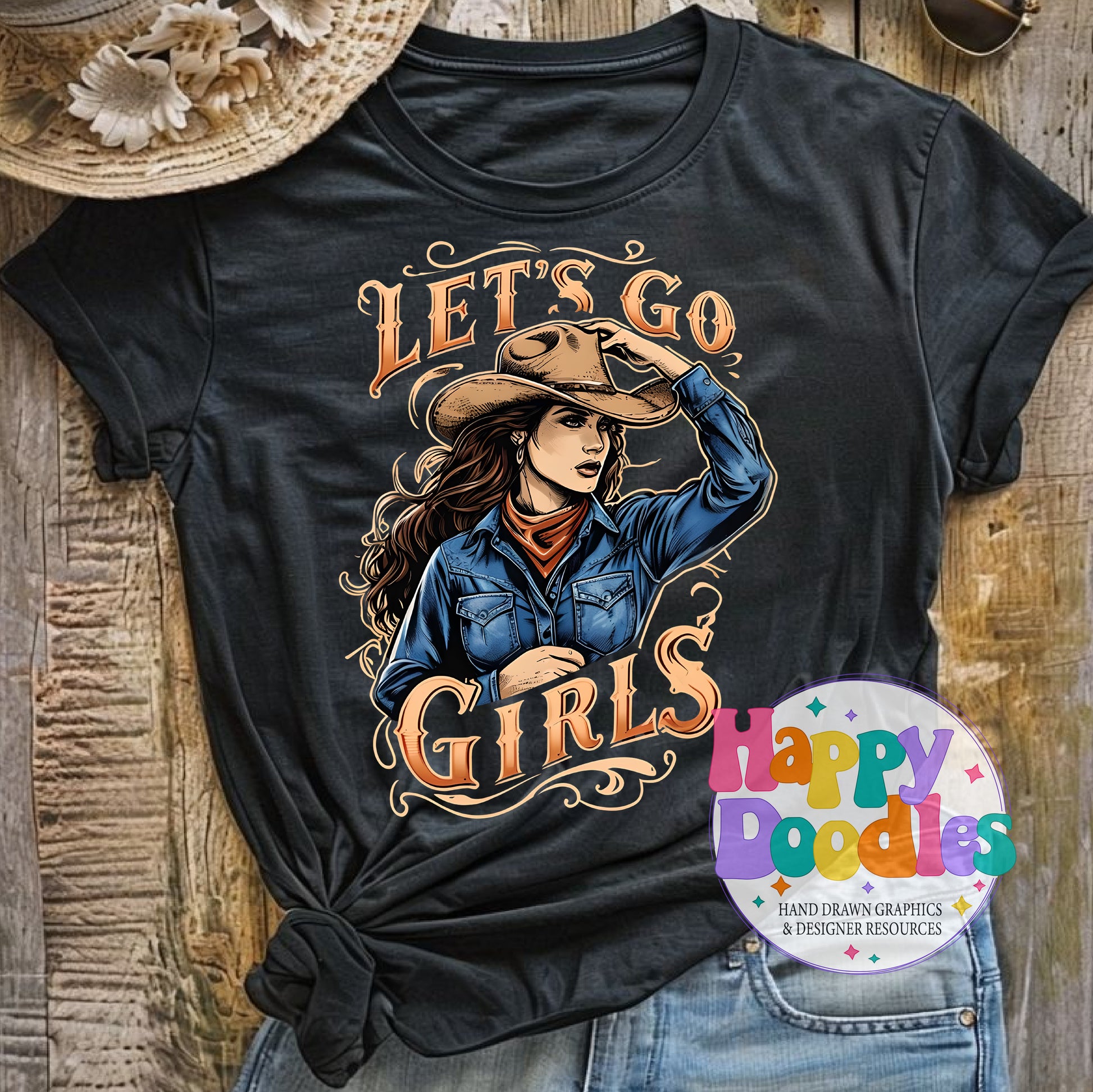 Lets Go Girls T-Shirt Printable PNG Download - Happy Doodles Designs