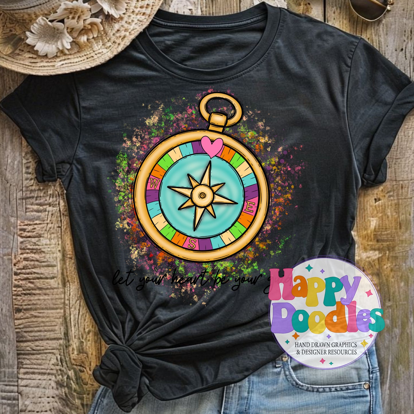Let Your Heart Be Your Guide DIY Printable T-Shirt Design - Happy Doodles Designs