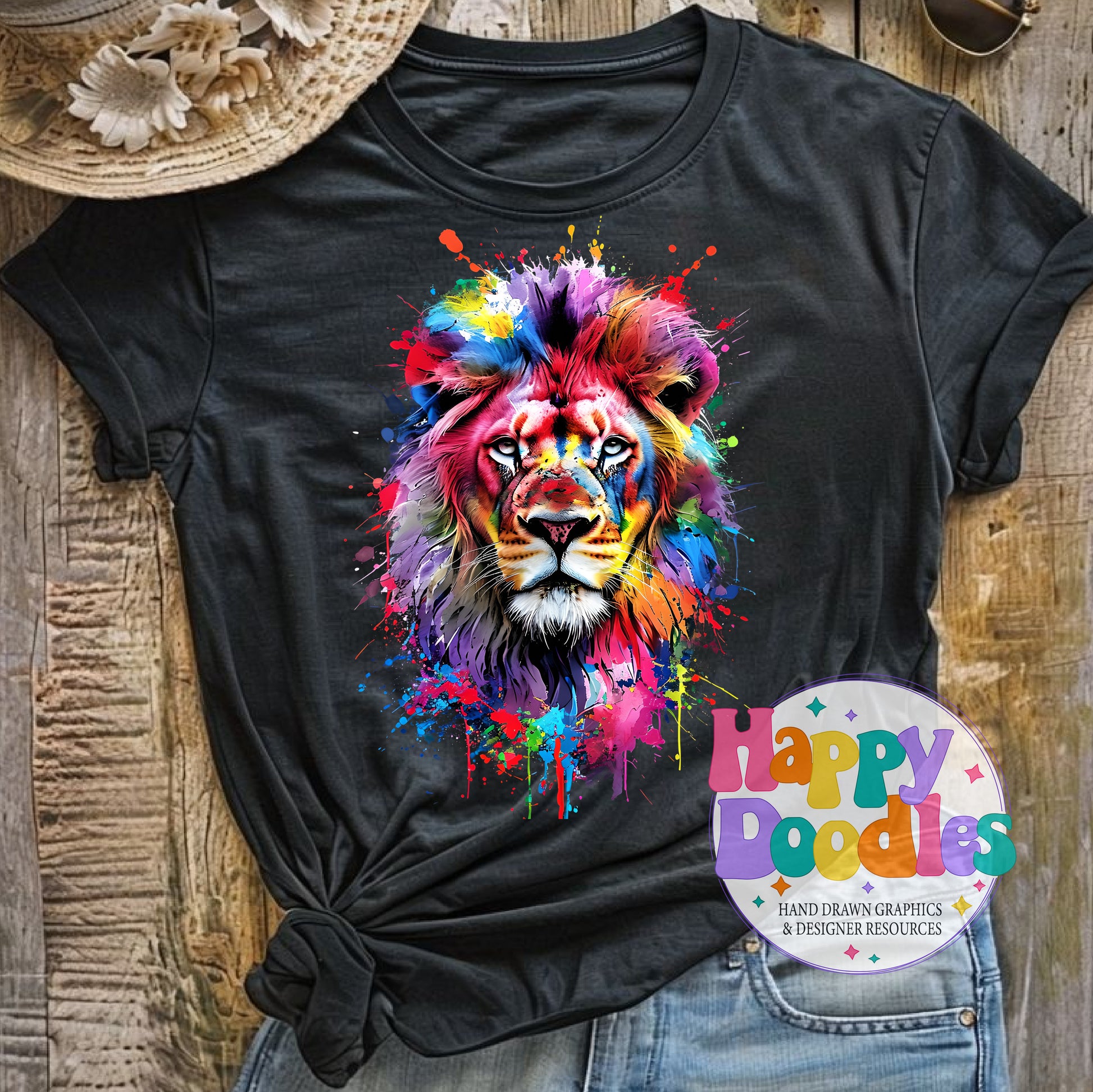 Lion Paint Splash Printable PNG T-Shirt Design - Happy Doodles Designs