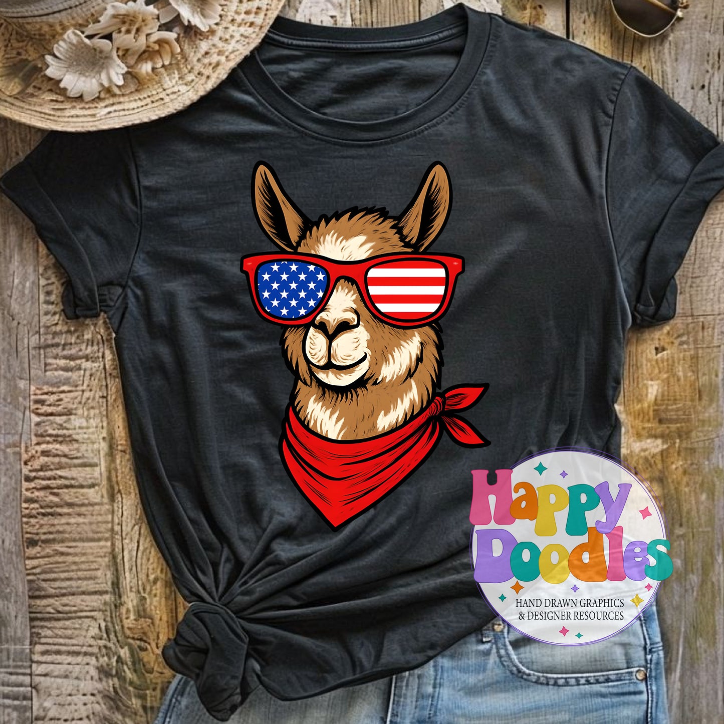 Llama Flag Glasses Printable PNG T-Shirt Design - Happy Doodles Designs