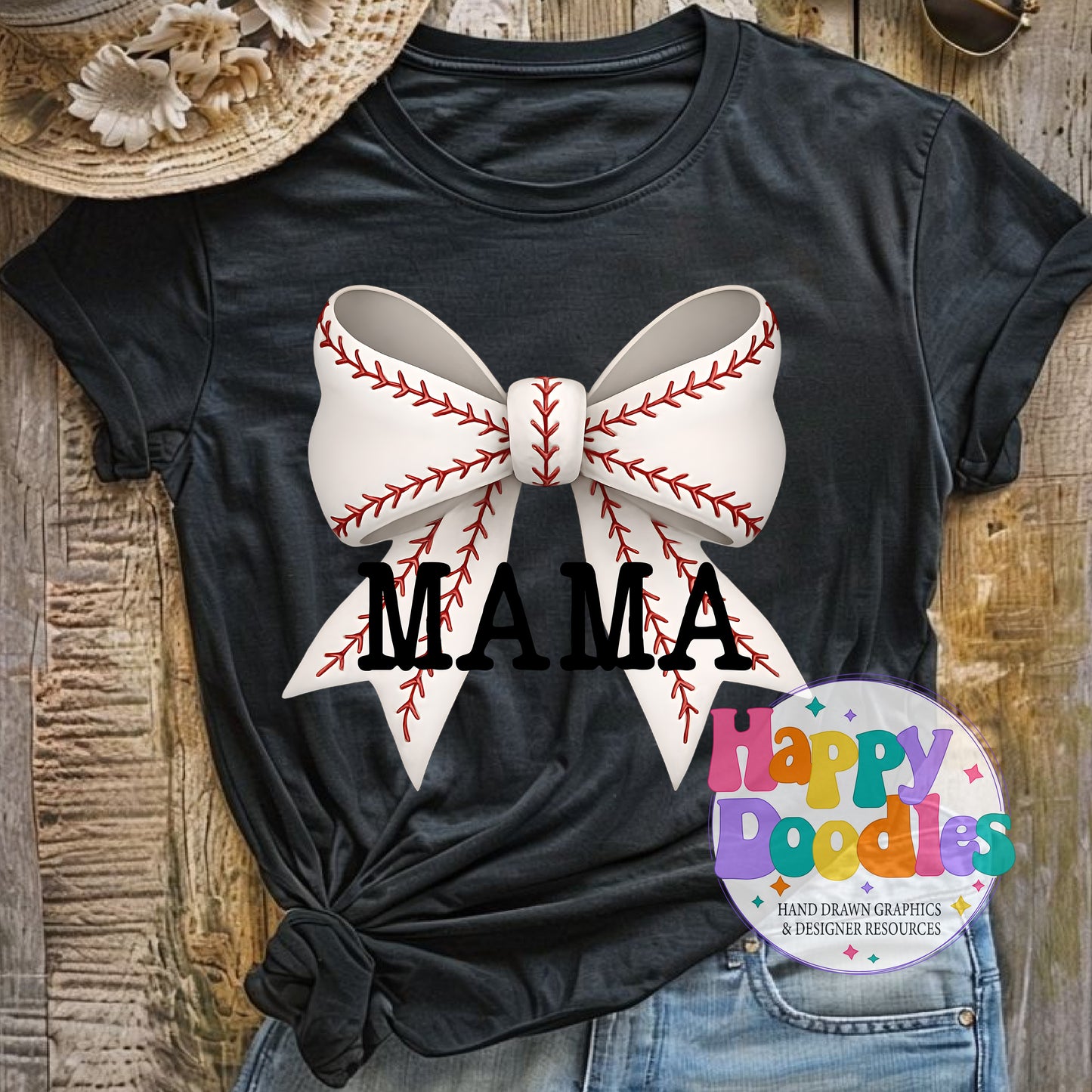 Mama Baseball Coquette Bow High Resolution Printable PNG - Happy Doodles Designs