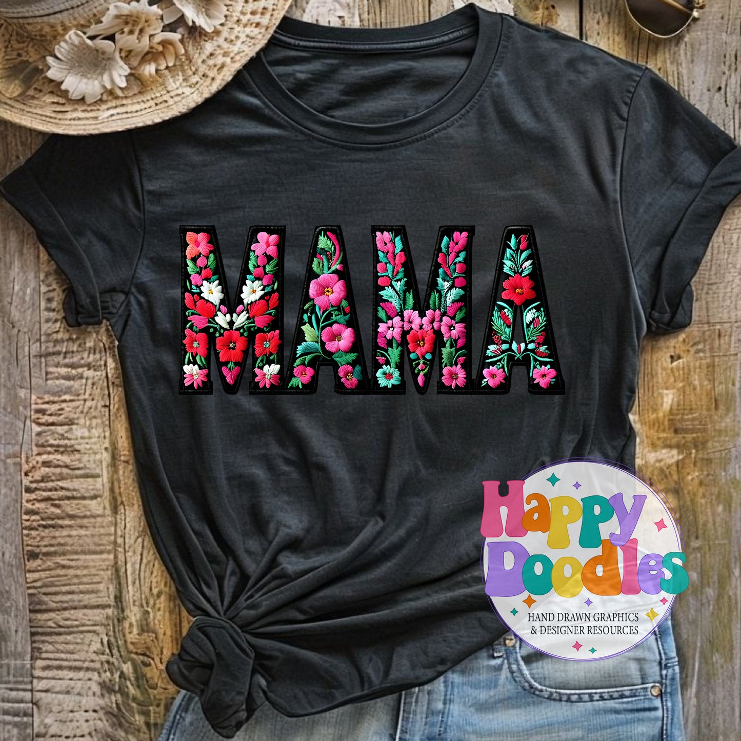 Mama Floral Filled High Resolution Printable PNG - Happy Doodles Designs