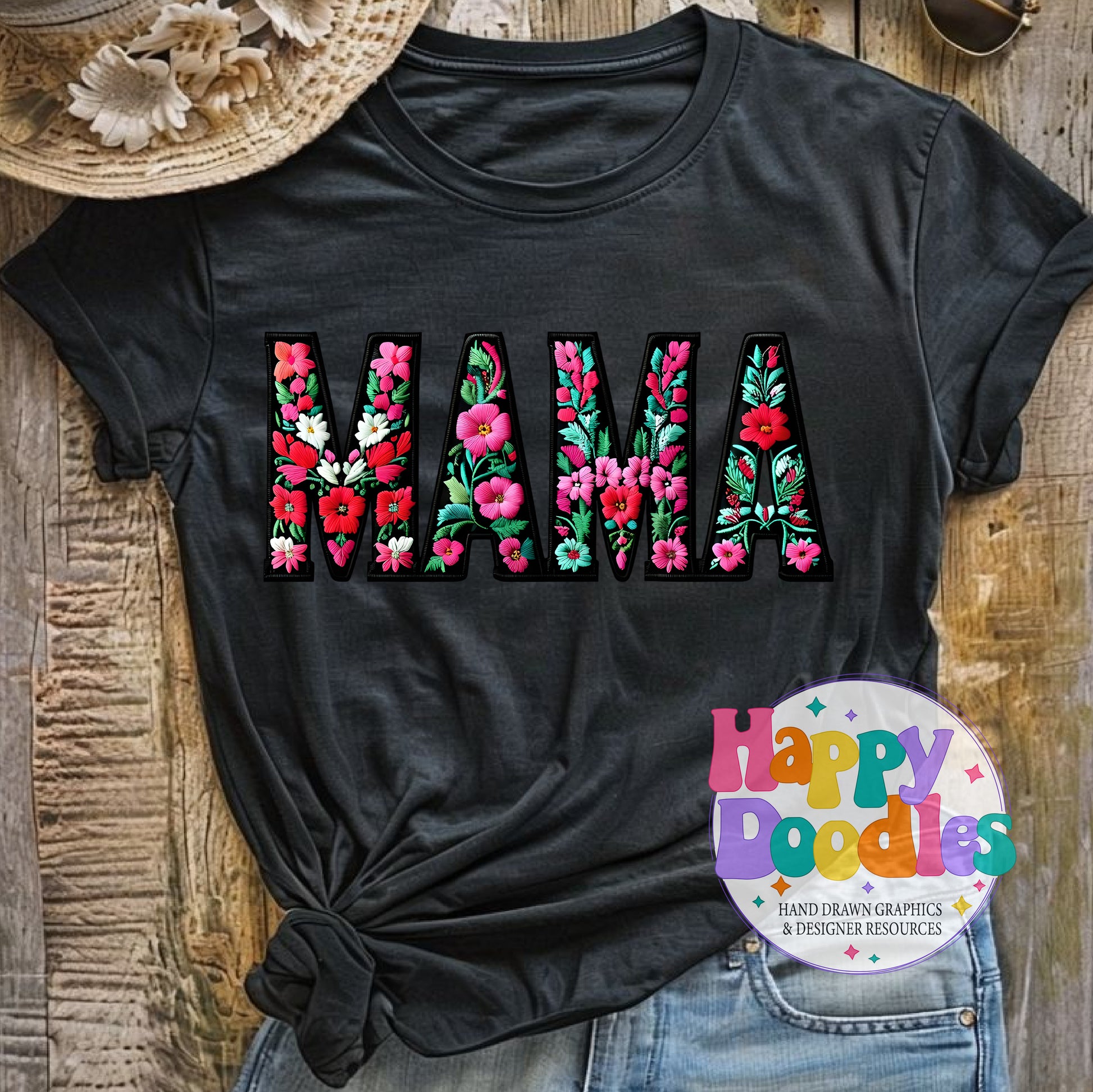 Mama Floral Filled High Resolution Printable PNG - Happy Doodles Designs