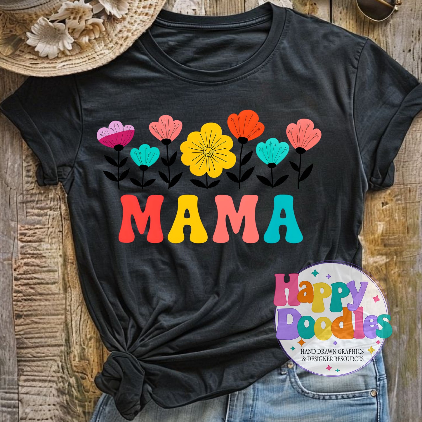 Mama Flowers DIY Printable T-Shirt Design - Happy Doodles Designs