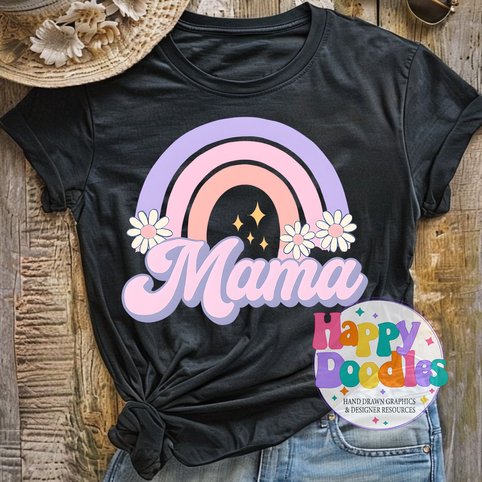Mama Rainbow Printable PNG T-Shirt Design - Happy Doodles Designs