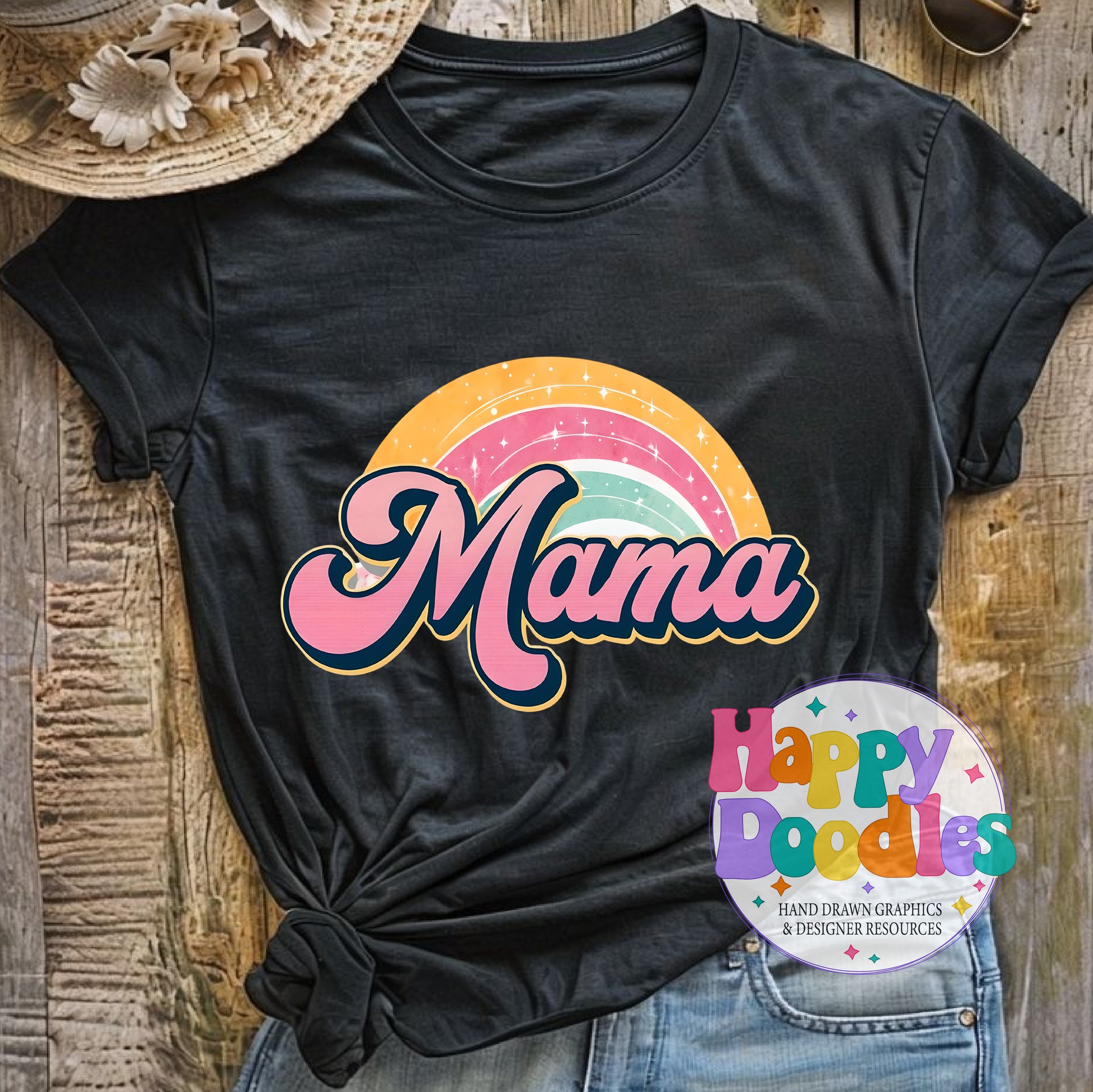 Mama Rainbow Retro Printable PNG for Sublimation & Crafts - Happy Doodles Designs