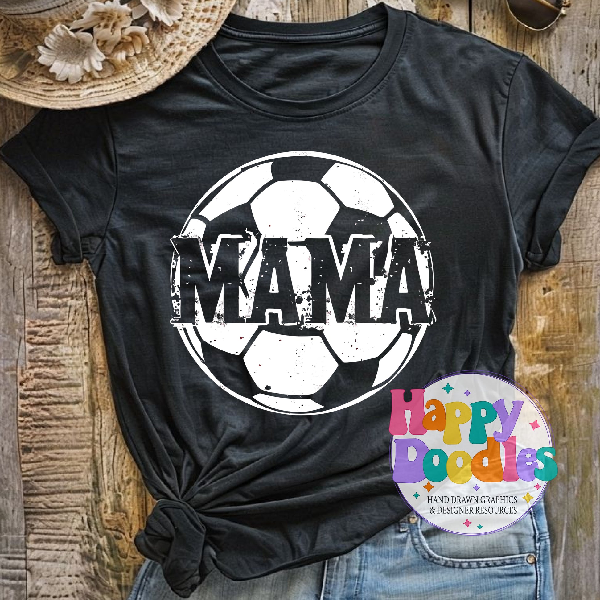 Mama Soccer Distressed Printable PNG T-Shirt Design - Happy Doodles Designs