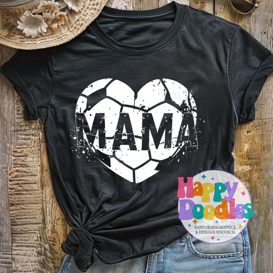 Mama Soccer Heart Distressed Printable PNG for Sublimation & Crafts - Happy Doodles Designs