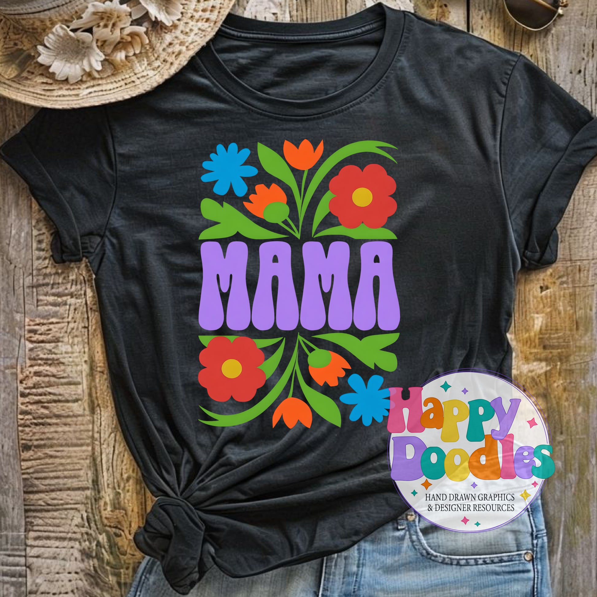 Mama Vintage Floral T-Shirt Printable PNG Download - Happy Doodles Designs