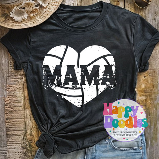 Mama Volleyball Heart Distressed DIY Printable T-Shirt Design - Happy Doodles Designs