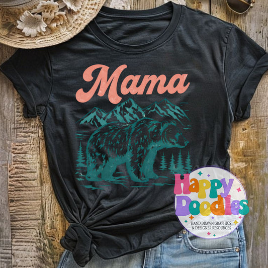 Mama with Bear Scene Printable PNG T-Shirt Design - Happy Doodles Designs