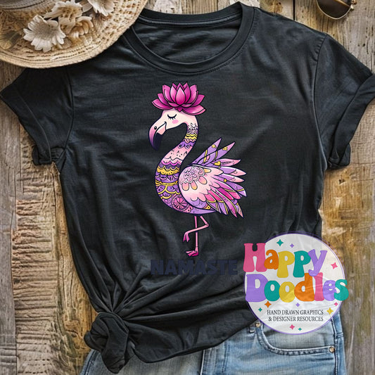 Namaste Flamingo Printable PNG for Sublimation & Crafts - Happy Doodles Designs