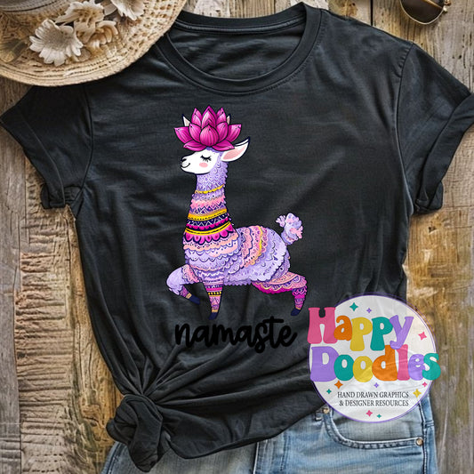 Namaste Llama T-Shirt Printable PNG Download - Happy Doodles Designs