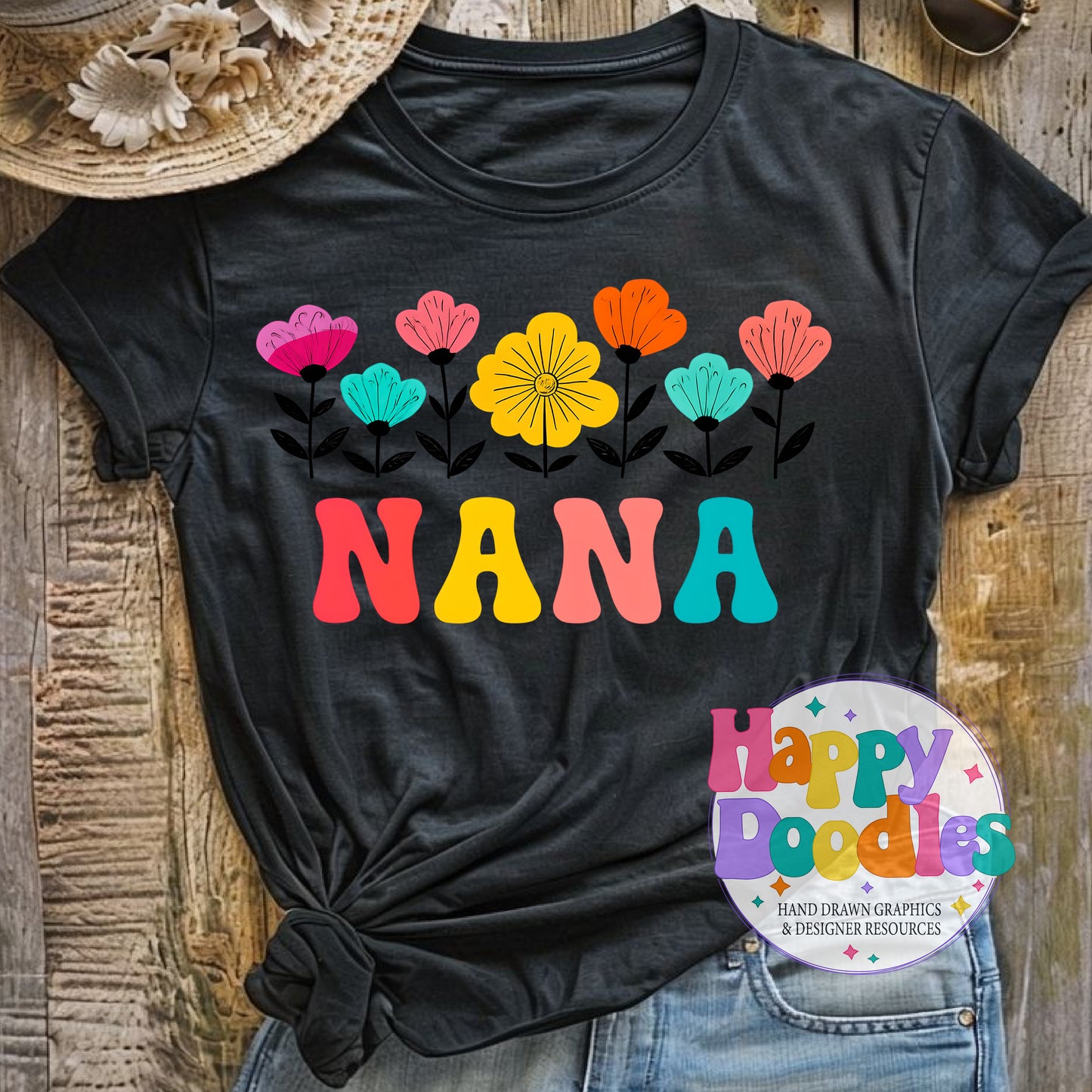 Nana Flowers Printable PNG for Sublimation & Crafts - Happy Doodles Designs