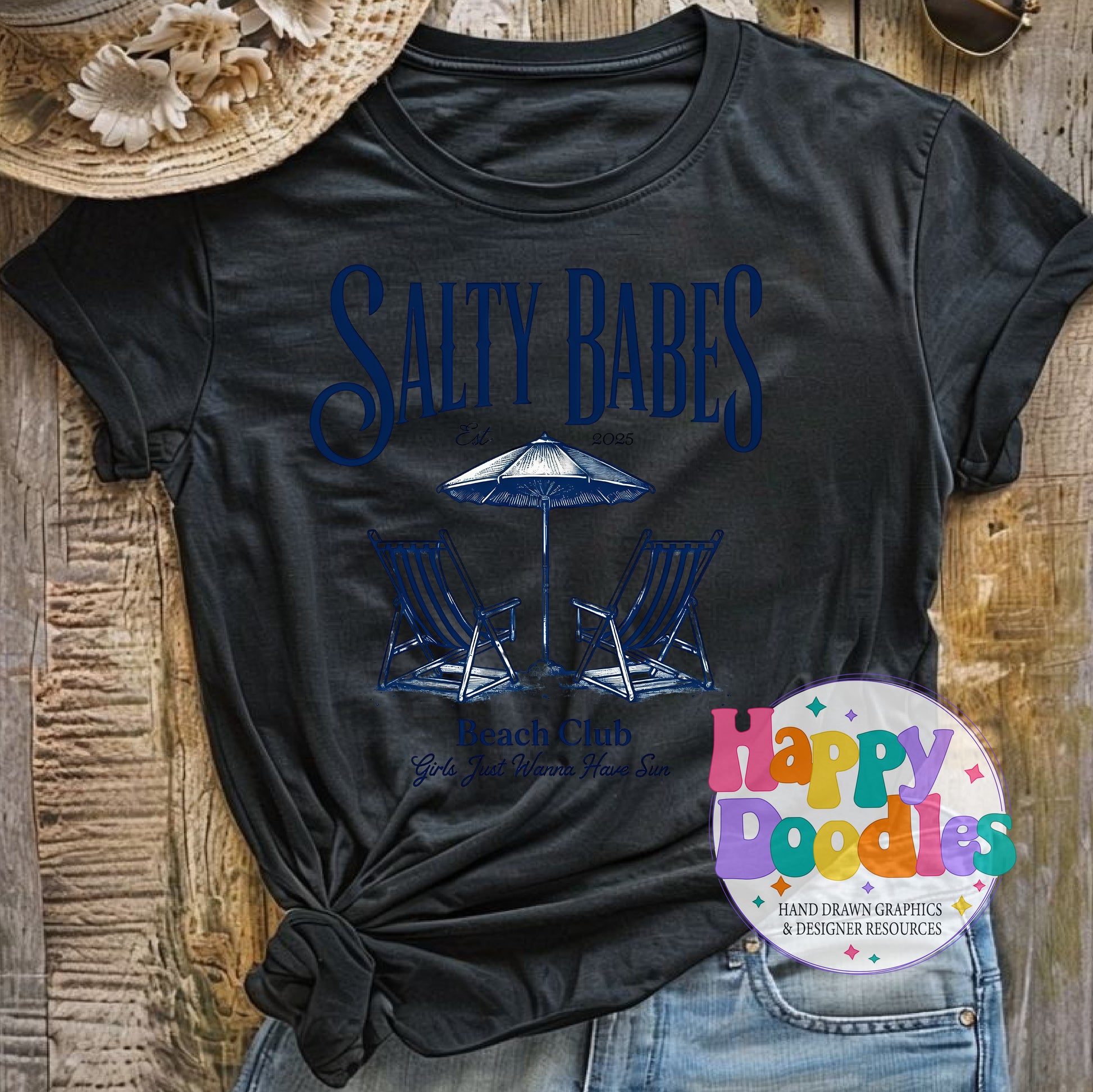 Salty Babes Beach Club Printable PNG T-Shirt Design - Happy Doodles Designs