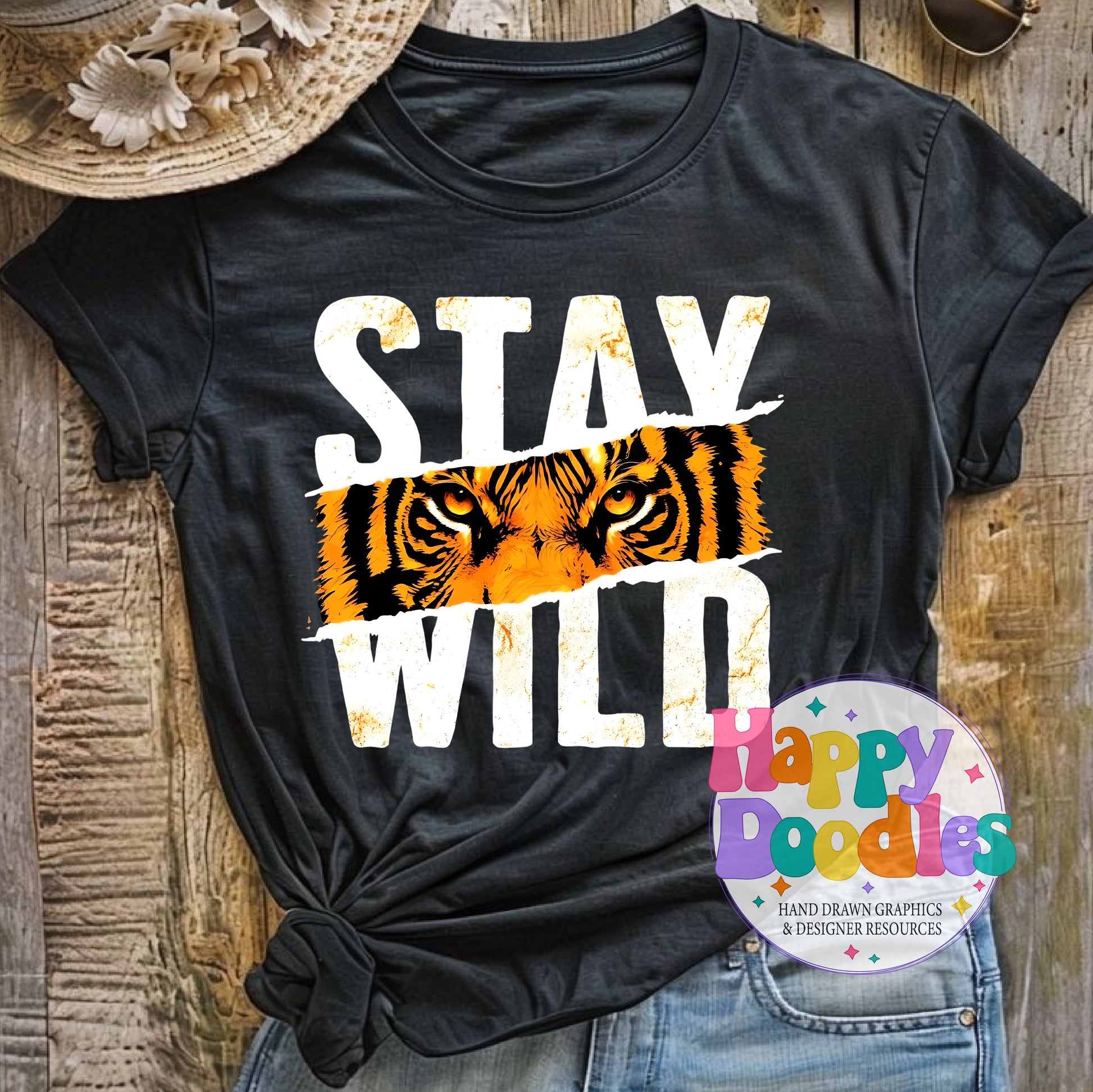 Stay Wild Tiger Printable PNG T-Shirt Design - Happy Doodles Designs