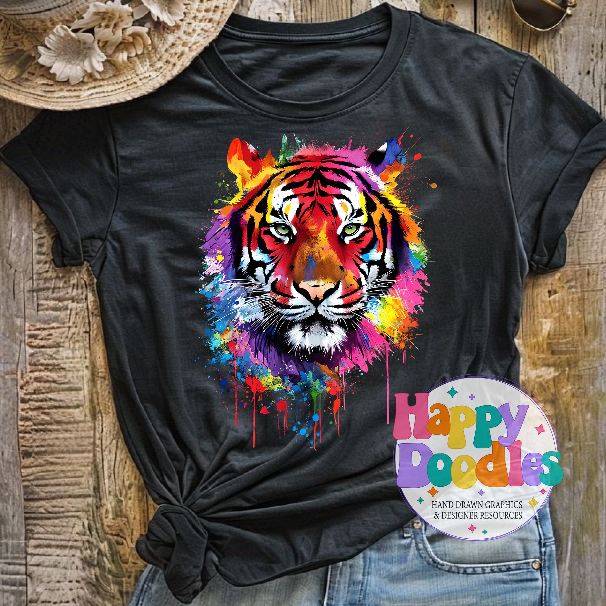 Tiger Paint Splash T-Shirt Printable PNG Download - Happy Doodles Designs
