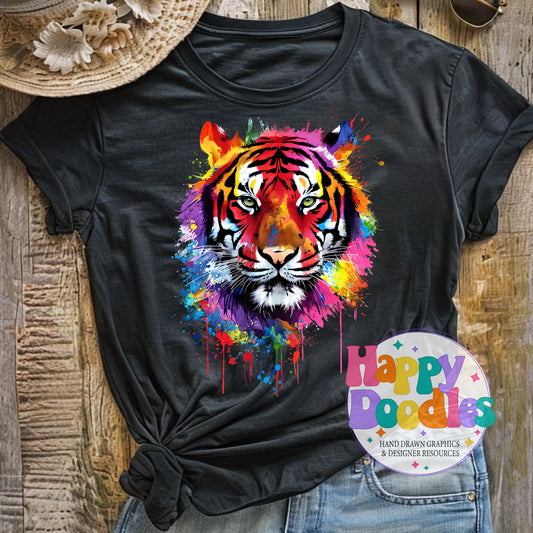 Tiger Paint Splash T-Shirt Printable PNG Download - Happy Doodles Designs