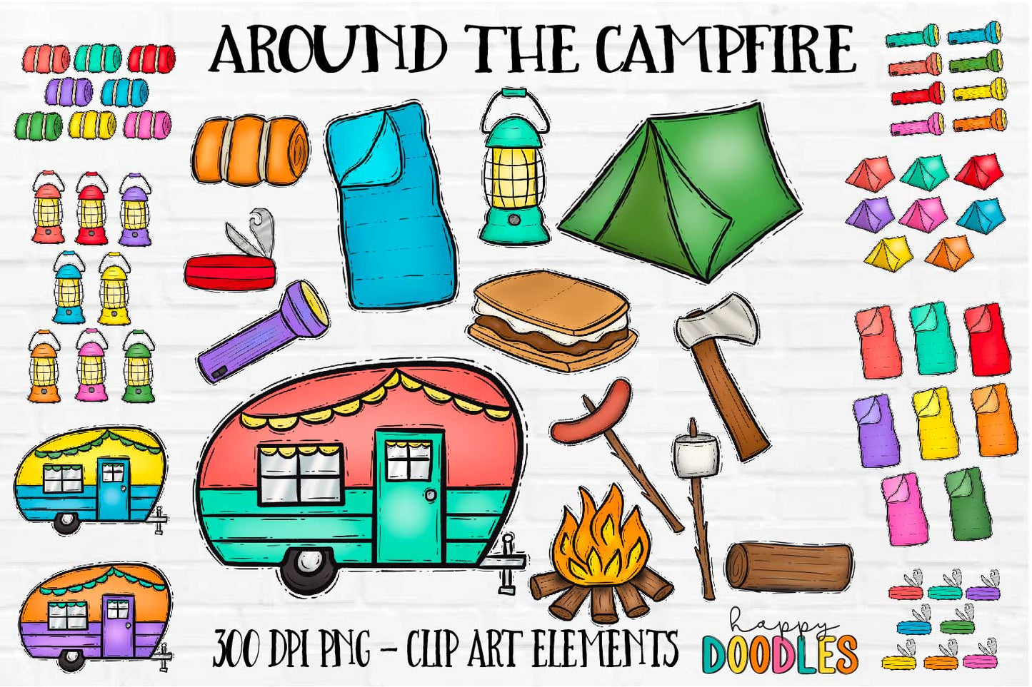 Around The Campfire - Hand Drawn Commercial Use Clipart Graphics