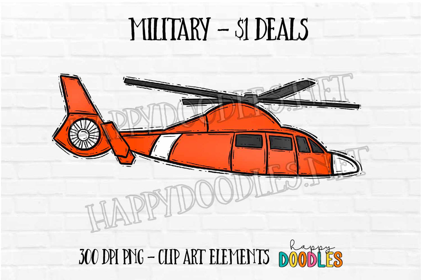 Helicopter Military $1 Deal - Hand Drawn Commercial Use Clipart Graphics