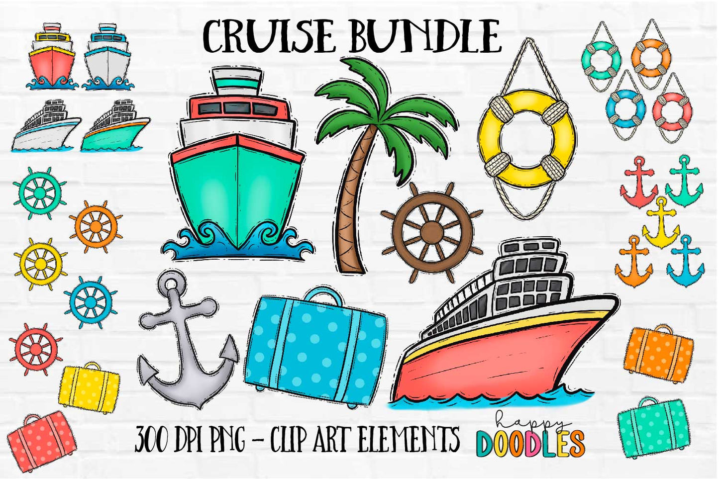 Cruise Bundle - Hand Drawn Commercial Use Clipart Graphics