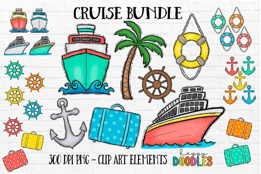 Cruise Bundle - Hand Drawn Commercial Use Clipart Graphics