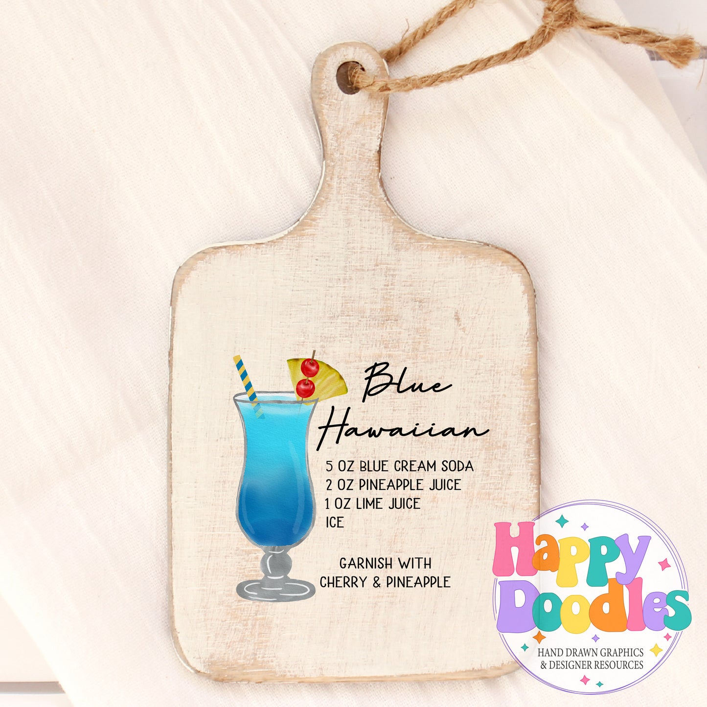 Blue Hawaiian Recipe Bar Cart Printable PNG - Happy Doodles Designs