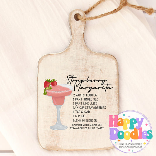 Strawberry Margarita Bar Cart Printable PNG - Happy Doodles Designs