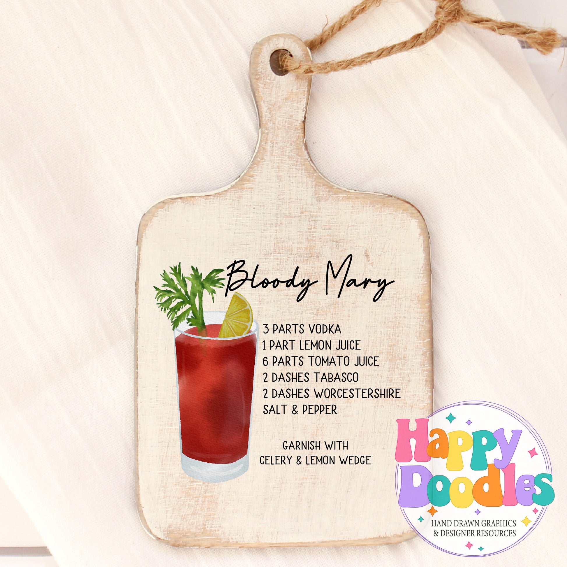 Bloody Mary Drink Recipe Printable PNG - Happy Doodles Designs