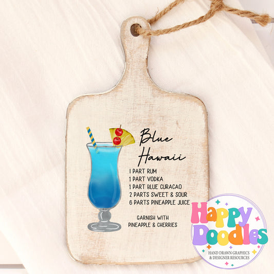 Blue Hawaii Printable PNG Recipe Card - Happy Doodles Designs
