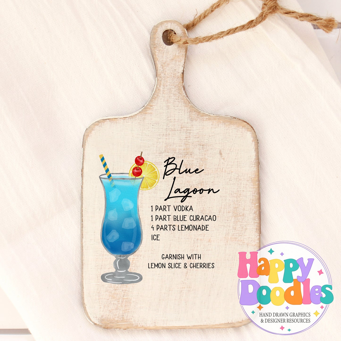 Blue Lagoon Printable PNG Recipe Card - Happy Doodles Designs